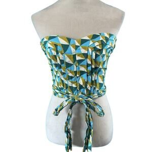 Marissa Webb Blue Yellow Geometric Print Tie Waist Corset Top Size 8